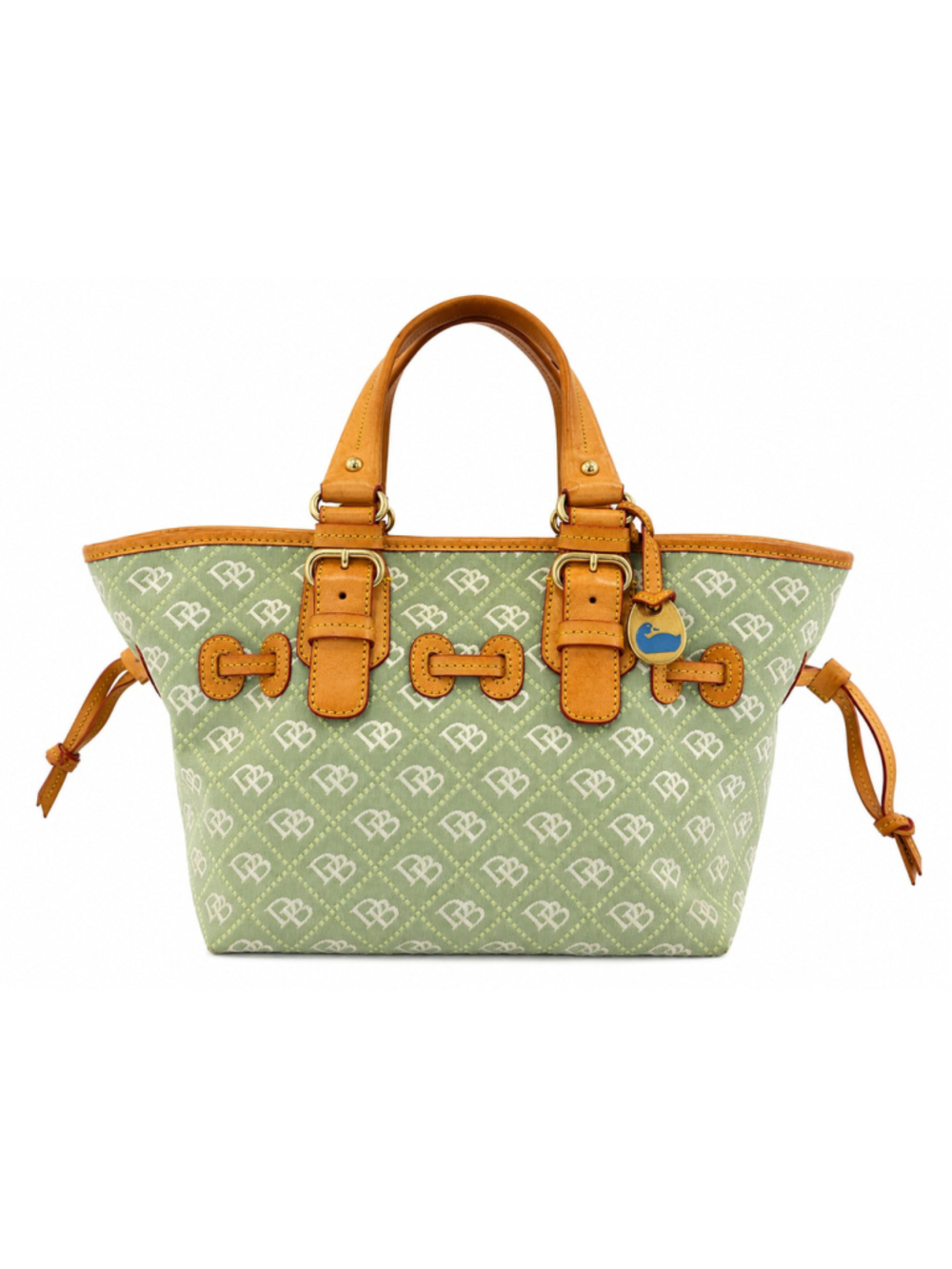 Vintage Dooney & Bourke DB Monogram Olive Green Tote Y2K Duck Charm K8915315